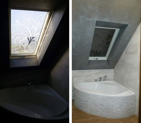 naklejka w łazience na okno dachowe