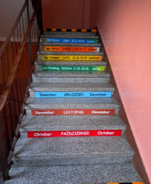 Naklejki na schody do szkoły pory roku po angielsku i niemiecku