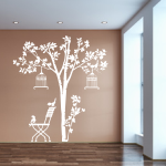 Naklejka ścienna Drzewo i ptaszki z klatkami M46