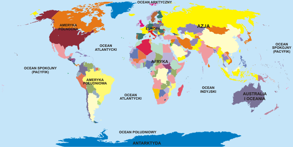 Naklejka podłogowa szkolna mapa świata, kontynenty