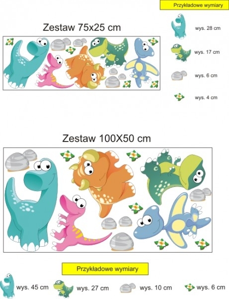 Zestaw naklejek ściennych dla dzieci dinozaury