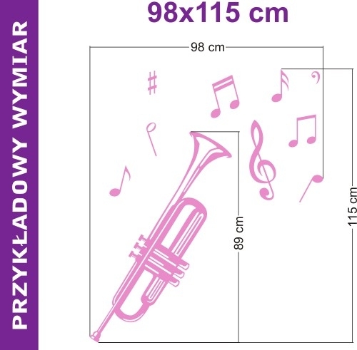 naklejka na ścianę trąbka z nutkami