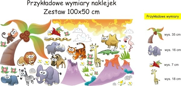 Zestaw naklejek zwierzęta safari, wielkość 50x100cm