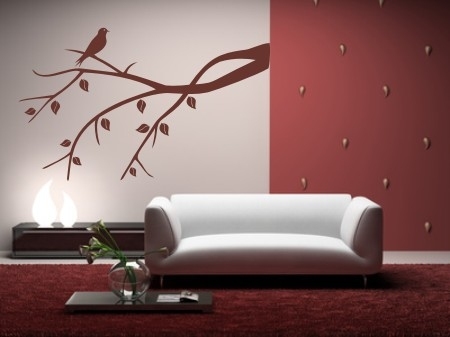 Szablon malarski do pokoju dziennego gałąź z ptakiem