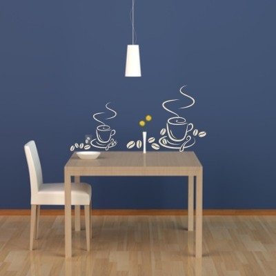 Białe welurowe naklejki z filiżankami i kawą na ścianę do jadalni i kuchni