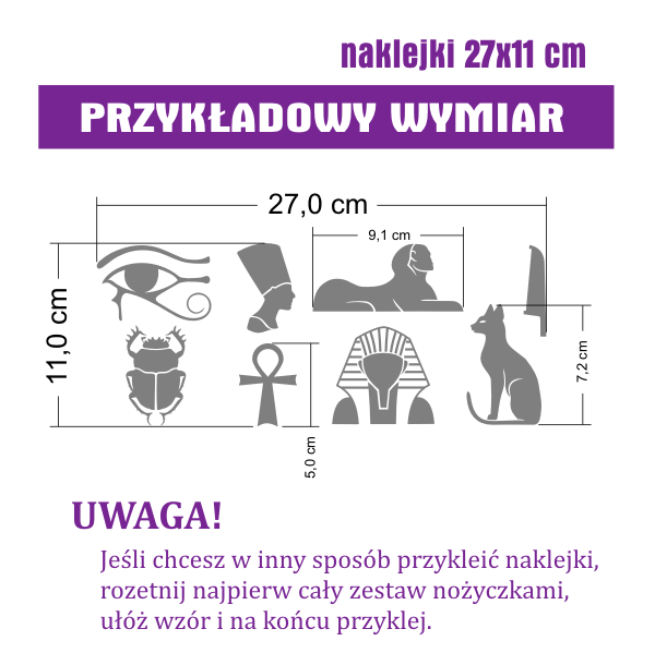 Różne wymiary naklejek ściennych i na płytki z motywami egipskimi