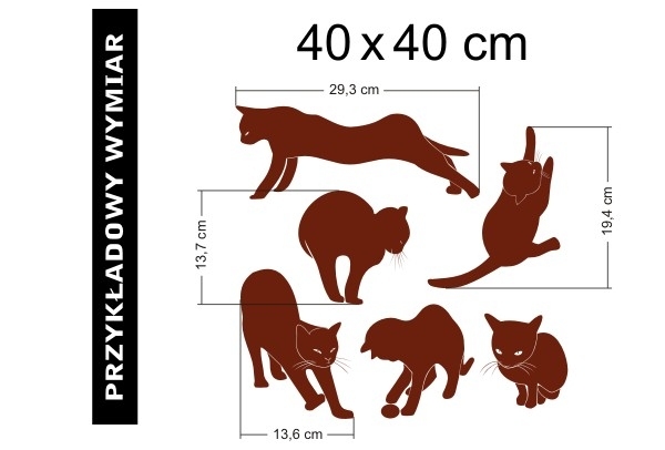 Różne wymiary naklejek z kotkami na ścianie 