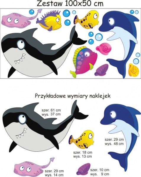 Tanie naklejki do pokoju dziecinnego rybki i orka z delfinkiem na ścianę i meble