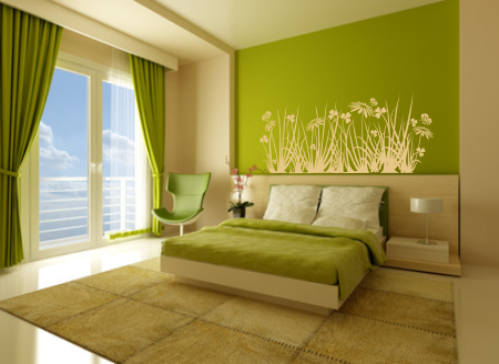 Szablon na ścianę do sypialni z kwiatami na łące