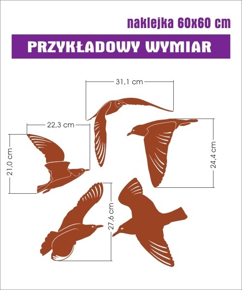 Różne wymiary naklejek ściennych mewy
