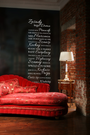 Szablon ścienny z tekstem do salonu napisy zasady tego domu