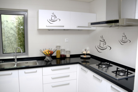 Welurowe czarne naklejki na ścianę filiżanki z kawą