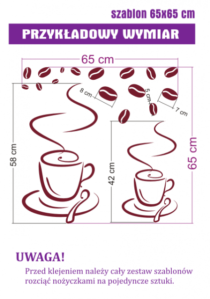 Przykładowe wymiary szablonów na ścianę do kuchni kawa