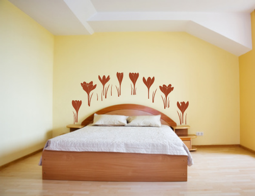 Szablon malarski krokusy na ścianę do sypialni nad łóżko