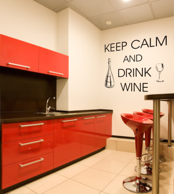Naklejka na ścianę i meble do kuchni i salonu keep calm and drink wine po angielsku