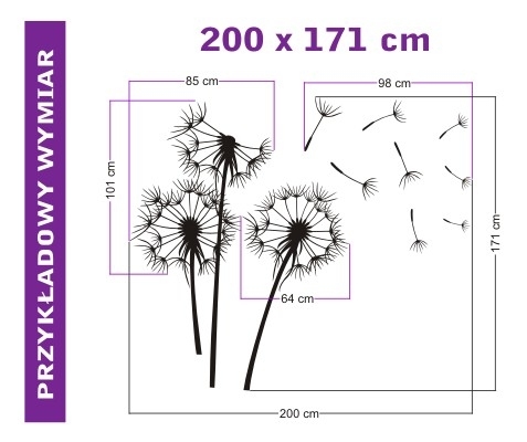 Rozmiary naklejek z dmuchawcami na ścianę 200x171 cm