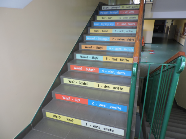 Naklejki na schody, szkoła podstawowa, języki obce niemiecki. 