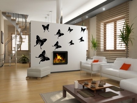 Czarne welurowe naklejki z motylami na ścianie