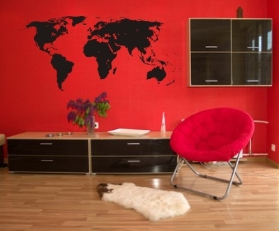 Duży szablon z mapą świata w czarnym kolorze do malowania na ścianę