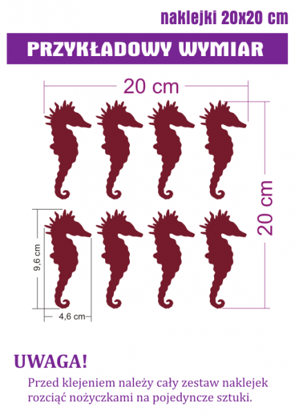 Naklejki do łazienki Koniki morskie nr K14 - zestaw 8 sztuk