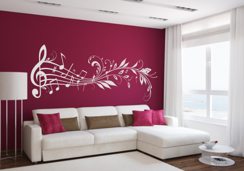Naklejki na ścianę białe nuty z kluczem wiolinowym