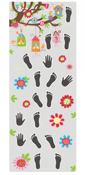 Naklejka podłogowa do szkoły - gra korytarzowa stopy - dłonie