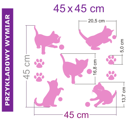 Przykładowe wymiary z szablonami na ścianie dla dzieci koty i kotki 