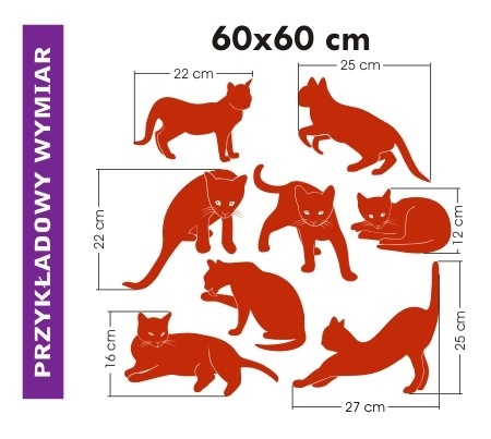 Różne wymiary zestawów z naklejkami koty