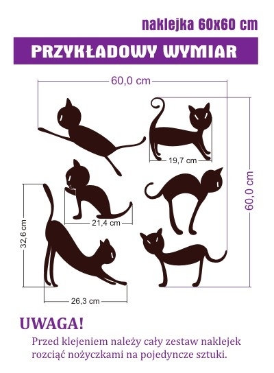 Różne wymiary naklejek z kotkami do pokoju dziecka