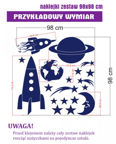 Naklejki na ścianę dla dzieci rakiety i Ziemia oraz Saturn i Księżyc 