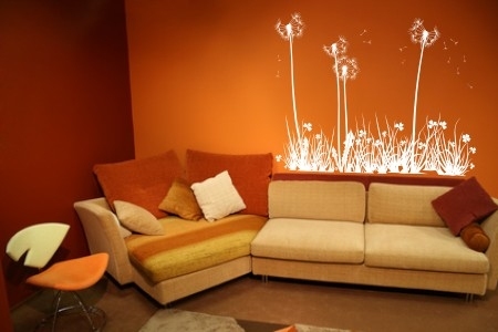 Naklejka biała łąka z dmuchawcami z weluru na ścianę do pokoju