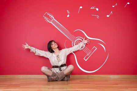 Naklejki welurowe na ścianę gitara i nuty