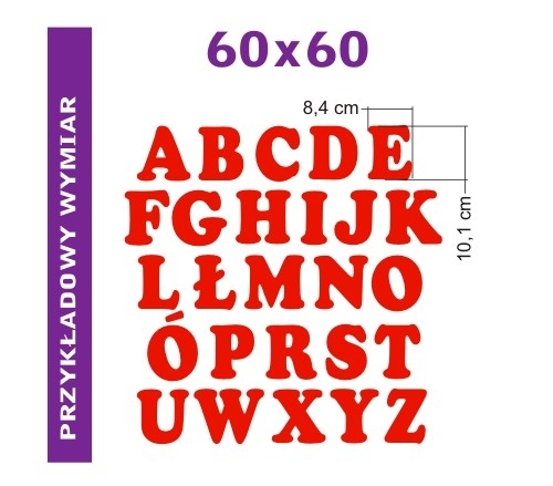Szablony ozdobne z literami na ścianę alfabet o wymiarze 60x60 cm