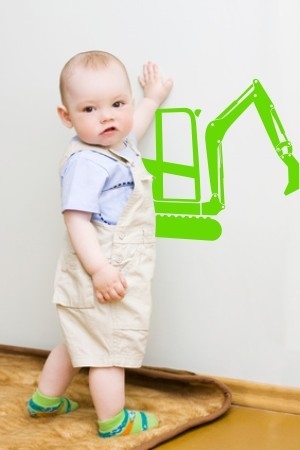 Naklejka na ścianę do pokoju chłopca koparka cat