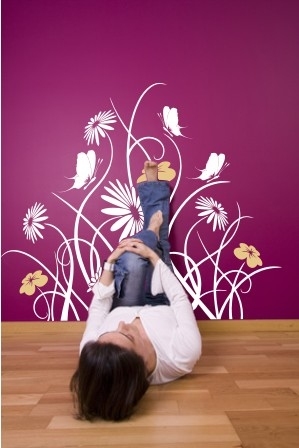 Naklejki z białej folii welurowej do pokoju na ścianę kwiaty