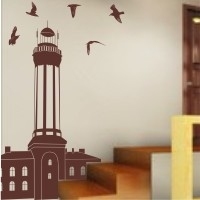 Naklejka na ścianę lateksową z weluru latarnia morska i mewy