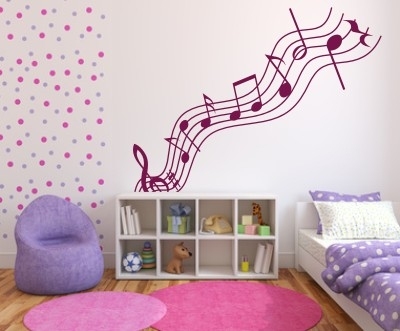 Naklejki do pokoju młodzieżowego nutki i klucz wiolinowy na pięciolinii