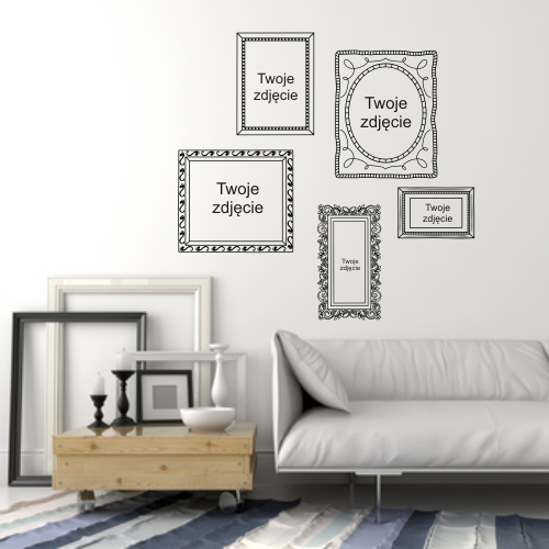 Naklejka ramka do zdjęć na ścianę w pokoju dziennym 
