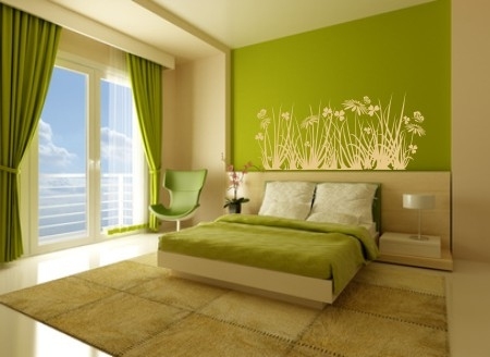 Naklejki na ścianę łąka i białe kwiaty w sypialni