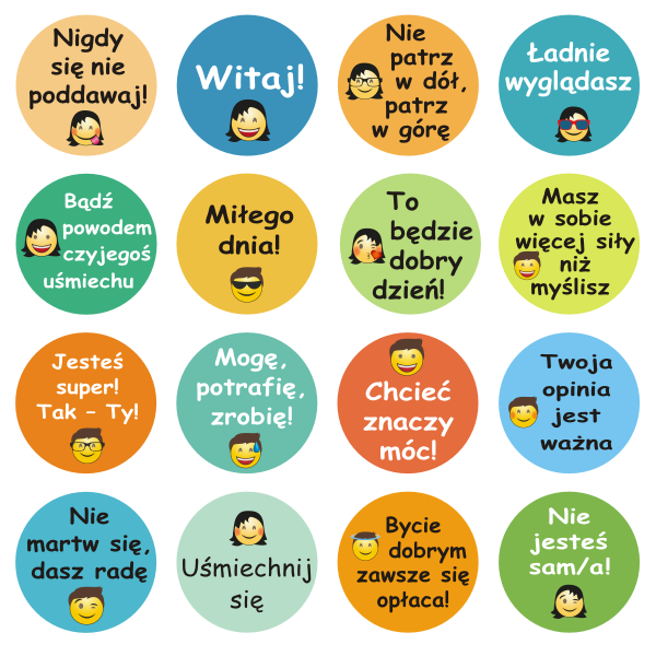 Naklejki podłogowe do szkoły teksty motywacyjne nr K56 zestaw 16 kółek