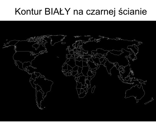 Naklejka welurowa na ścianę mapa świata w konturach kolor biały na czarnej ścianie