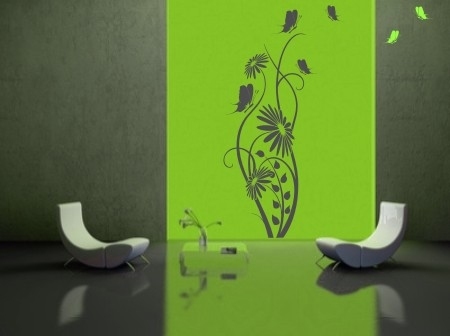 Naklejki welurowe na ścianę kwiaty i motylki szare