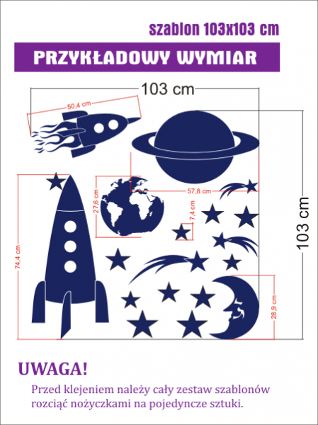 szablony do malowania rakieta kosmiczna z gwiazdami i planety do pokoju dziecięcego 