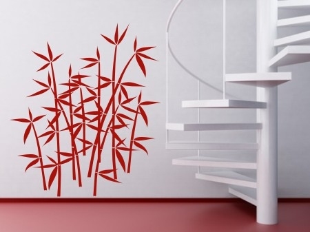 Naklejki z weluru na klatkę schodową czerwone bambusowe drzewko