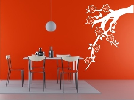 Welurowa naklejka na ścianę gałązka z kwiatkami do pokoju