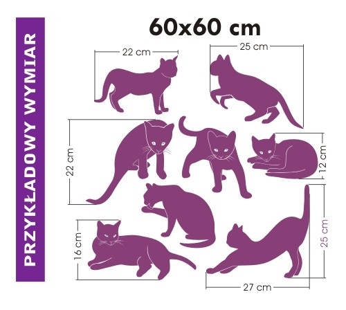 Różne wymiary szablonów do malowania na ścianie z kotami i kotkami