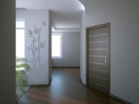 Naklejki welurowe na ścianę i filar w salonie bambusy i drzewo bambusowe