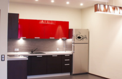 Welurowa brązowa naklejka na lodówkę - filiżanka kawa i esy floresy