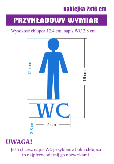 naklejka na drzwi do WC męskiego, naklejki z oznaczeniem WC, naklejka z napisami WC dla chłopców