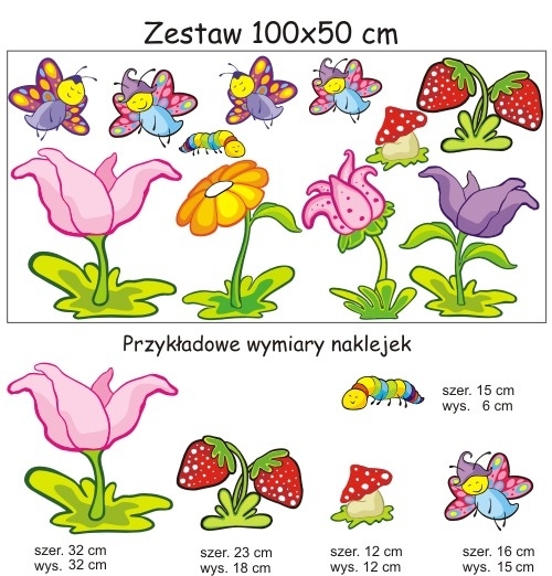 Różne wymiary z naklejkami dziecięcymi motyle i kwiaty na ścianie